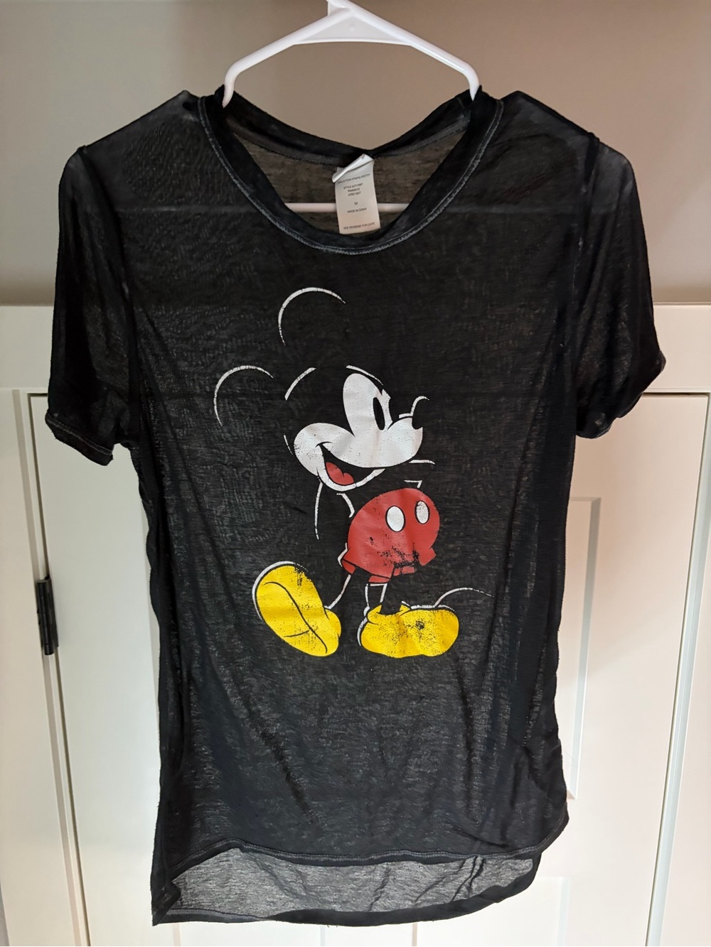 Disney Black Mickey Graphic Short Sleeve Tee with Red and Yellow Accents